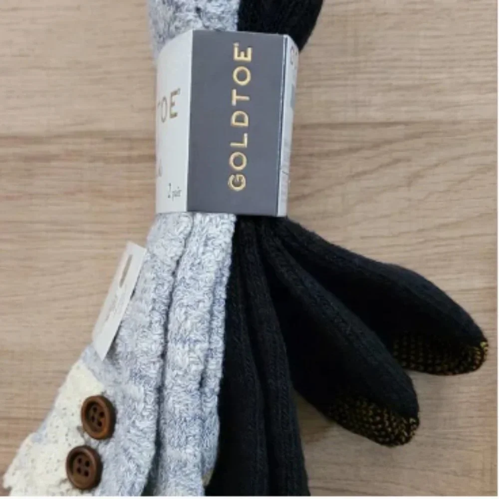 Gold Toe Cable Button Crew Boot Socks 2 Pair Shoe size 6-9 Women's New